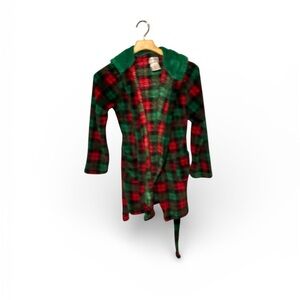 Dream Life Boys Plaid Red and Green Hooded Robe Size 14